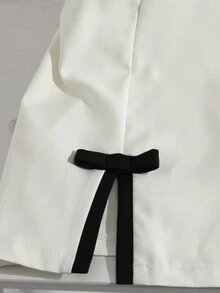 Franclia 不对称领口拼色蝴蝶结开衩女式迷你连衣裙 - 杏色 - 查看 5