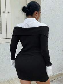 Dazy Plus Đầm len ngắn màu đen ôm sát, co giãn, gợi cảm, cỡ lớn dành cho nữ, mùa thu/đông - màu đen - Xem 2