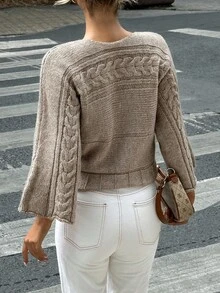 EURMUSE Women's Solid Color Batwing Sleeve Sweater - Khaki - View 2