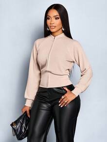 SOLERSUN 女士休闲性感优雅拉链外套，适合冬季返校季、感恩节等场合 - 卡其色 - 查看 6