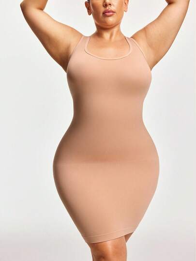 SHAPORA 大码女式纯色吊带紧身连衣裤连衣裙
