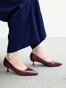 CUCCOO BIZCHIC 女士时尚勃艮第酒红色舒适尖头小猫跟高跟鞋，适合通勤、约会、派对、度假、办公室穿着 - 酒紅色 - 查看 5