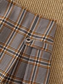 PrepCrw 2 pièces Ensemble chemise à manches longues jaune et jupe plissée pour bébé fille, élégant, polyvalent, col, motif patchwork à carreaux. Convient pour les sorties, les rassemblements, l'automne et l'hiver - Multicolore - Voir 7