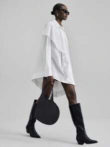 Ontre Camicia bianca oversize asimmetrica da donna, manica lunga, stile urbano alla moda minimalista e confortevole, adatta per casual, business, pendolarismo, stagione back to school, nuovo arrivo 2025