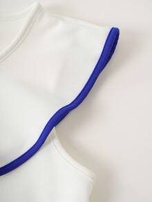 Joliand Joliand 2 件套青少年女孩优雅都市可爱白色荷叶边蓝色饰边衬衫和喇叭蓝色阔腿裤，适合外出、聚会、海滩、夏季 - 彩色 - 查看 4