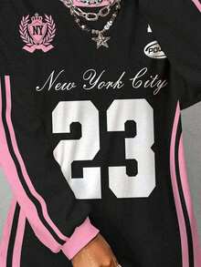 Slaydiva ملابس نسائية خريف 2025/ملابس شتوية نسائية/ملابس Y2K/ملابس الشارع/العودة إلى المدرسة/ملابس علوية للخروج للنساء/تي شيرت نسائية كبيرة الحجم/ملابس علوية بأكمام طويلة/تيشيرتات بطباعة نيويورك