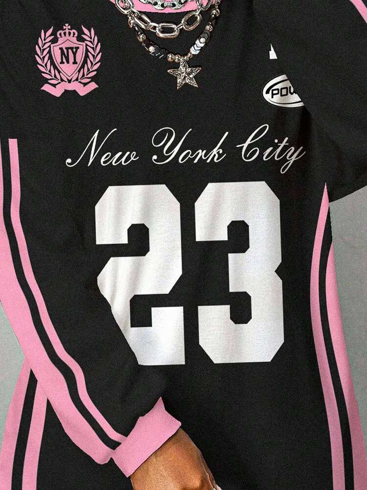 Slaydiva Ropa de mujer otoño 2025/Ropa de mujer invierno/Ropa Y2K/Ropa urbana/Vuelta al colegio/Tops para salir de mujer/Camisetas oversize de mujer/Tops de manga larga/Camisetas gráficas de Nueva York - Multicolor - Añade 4