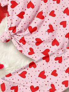 Heart Print, Pink & Red, Young Girl Casual Cartoon Pattern Short Sleeve T-Shirt And Legging 2 Pieces Loungewear Set - Multicolor - View 2