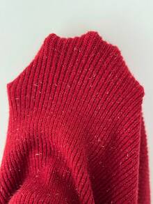 Elenzga Women's Autumn/Winter New Rose Button Decor V-Neck Fitted Shiny Knit Mini Sweater Dress