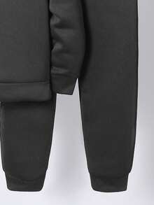 2 peças/conjunto infantil pré-adolescente casual com letras em relevo gola redonda moletom com capuz solto e calças de malha soltas de cor sólida, adequado para deslocamento, escola, casual, férias, esportes, primavera, verão, outono, inverno - Cinza - Ver 5