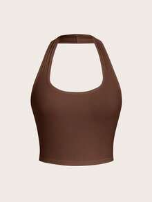 SHEIN EZwear Casual Minimalist Halter Crop Top, Fitted For Women, Suitable For Summer