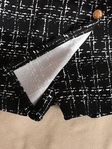 SHEIN Tween Girl 优雅红色修身圆领长袖罗纹针织金属金色套头 T 恤和黑白格子 A 字迷你裙套装，适合圣诞节、万圣节、休闲装、圣诞红、秋季装 - 紅色 - 查看 7