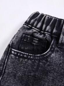 SHEIN Explorewe Jeans de pierna ancha y recta sueltos y casuales para niñas preadolescentes - Negro - Ver 3