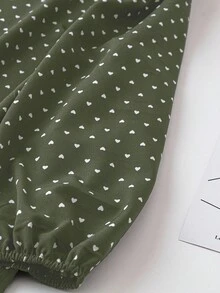 Áo kiểu thời trang tay dài cổ bèo nhún in chấm bi dành cho nữ cỡ lớn - màu xanh lá - Xem 3