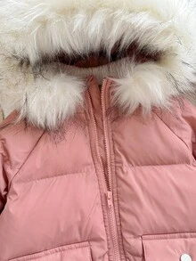 SHEIN Babygirl 可爱百搭粉色保暖羊毛连帽棉衣，秋冬 - 藕粉色 - 查看 6