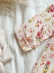 Vintaside Kids Baby Girl Infant Casual Cute Ditsy Floral Long Sleeve Jumpsuit And Matching Hat, Suitable For Daily Wear, Outing, Home, Hiking, Spring And Autumn Seasons Fall Winter