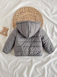 Loomiva 男婴连帽长袖夹克外套，秋冬季保暖加厚内衬 - 灰色 - 查看 2