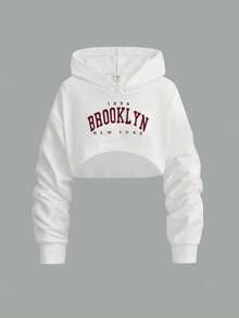 SHEIN ChillGRL 3 pièces/Set sweat-shirt à capuche imprimé lettre décontracté et ample, Débardeur en tricot, et Pantalon cargo en tricot vert pour adolescentes, convient pour le printemps, l'automne et l'hiver - Rouge foncé - Voir 8