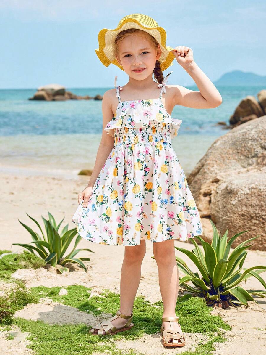 Joliand Joliand 1 pièce Robe nuisette élégante à fleurs éparpillées pour jeune fille, convient pour le port casual quotidien, les voyages, la plage, les rassemblements, les fêtes, les mariages, les pique-niques, l'été - Multicolore - Voir 1