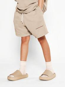 SUMWON Oversized Tween Girls Logo Printed T Shirt Shorts Wear Co Ord Streetwear Casual Weekend Holiday Athleisure Sporty Spring Summer Outfit - Khaki - View 4