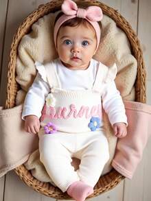 SHEIN Baby Mädchen Lässiger, stylischer, süßer rosa Jumpsuit mit floraler Stickerei, weich & bequem, geeignet für Alltag, Outdoor, Reisen, Urlaub, Zuhause, Kinderbetreuung, Herbst/Winter, Weihnachten, Schule, Party, vielseitig einsetzbar