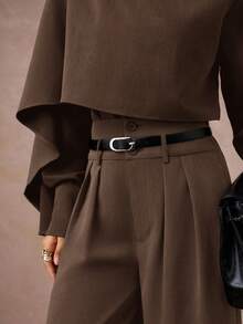 Lumalex 秋冬款女士高腰收腰中长款西装外套（披肩袖）2 件套 - 咖啡棕 - 查看 6