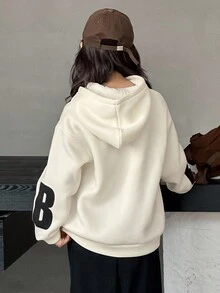DAZY 少女连帽抓绒印花卫衣，秋冬季 - 米色 - 查看 6
