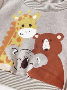 Cozy Pixies Baby Boy 2pcs Cartoon Graphic Sweatshirt Cartoon,In Fall/Winter - Light Grey - View 5