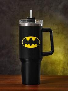 BATMAN X SHEIN 40oz Tumbler With Handle, Insulated Cup, Vacuum Insulated Water Bottle, Leak-Proof Lid And Straw, Stainless Steel Travel Mug, Car Mug - Black - View 2