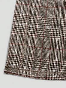 LanaWest 女士灰色可追溯格子面料高领翻领金属纽扣设计宽松下摆 3/4 袖优雅经典感恩节万圣节街头休闲波西米亚风秋冬新款时尚宽松羊毛夹克 - 灰色 - 查看 7