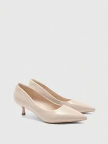 CUCCOO BIZCHIC 女士杏色尖头小猫跟一脚蹬浅口鞋，舒适百搭，适合通勤、约会、派对、度假、办公穿着，亦可作为圣诞节或春季鞋履。 - 杏色 - 查看 2