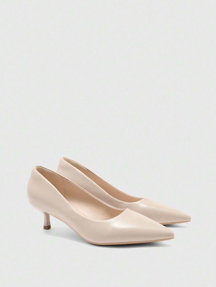 CUCCOO BIZCHIC Women's Apricot Pointed Toe Kitten Heel Slip-On Pumps, Comfortable For Commuting, Dating, Party, Vacation, Office Wear For Christmas Spring Shoes