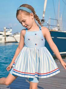 Joliand Joliand 2 pièces/Set Jeune fille Top de camisole et short imprimé cœur élégant et drapeau national, adapté pour le casual, les voyages, la plage, les festivals - Multicolore - Voir 3