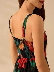 CAJUNI 女式波西米亚风彩色热带花卉印花细肩带休闲夏季连衣裙 - 彩色 - 查看 6