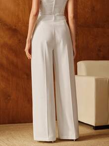 Anewsta Women's Solid Color Asymmetrical Waist Loose Draping Elegant Straight Pants, Suitable For Daily Commute And Party Occasions, Autumn