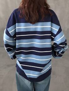 FRIFUL Suéter grueso de ajuste holgado y casual con media cremallera y contraste de color a rayas para mujer, otoño