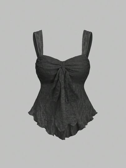 Sweetra 女士蝴蝶结纹理印花短款吊带背心