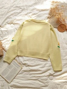 Vintaside Kids Girls' Cute Sunflower Shawl Cardigan Fall Winter - Yellow - View 2