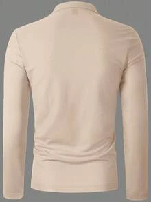 Manfinity Homme 男士休闲拉链长袖 Polo 衫，秋季，适合秋季 - 杏色 - 查看 2