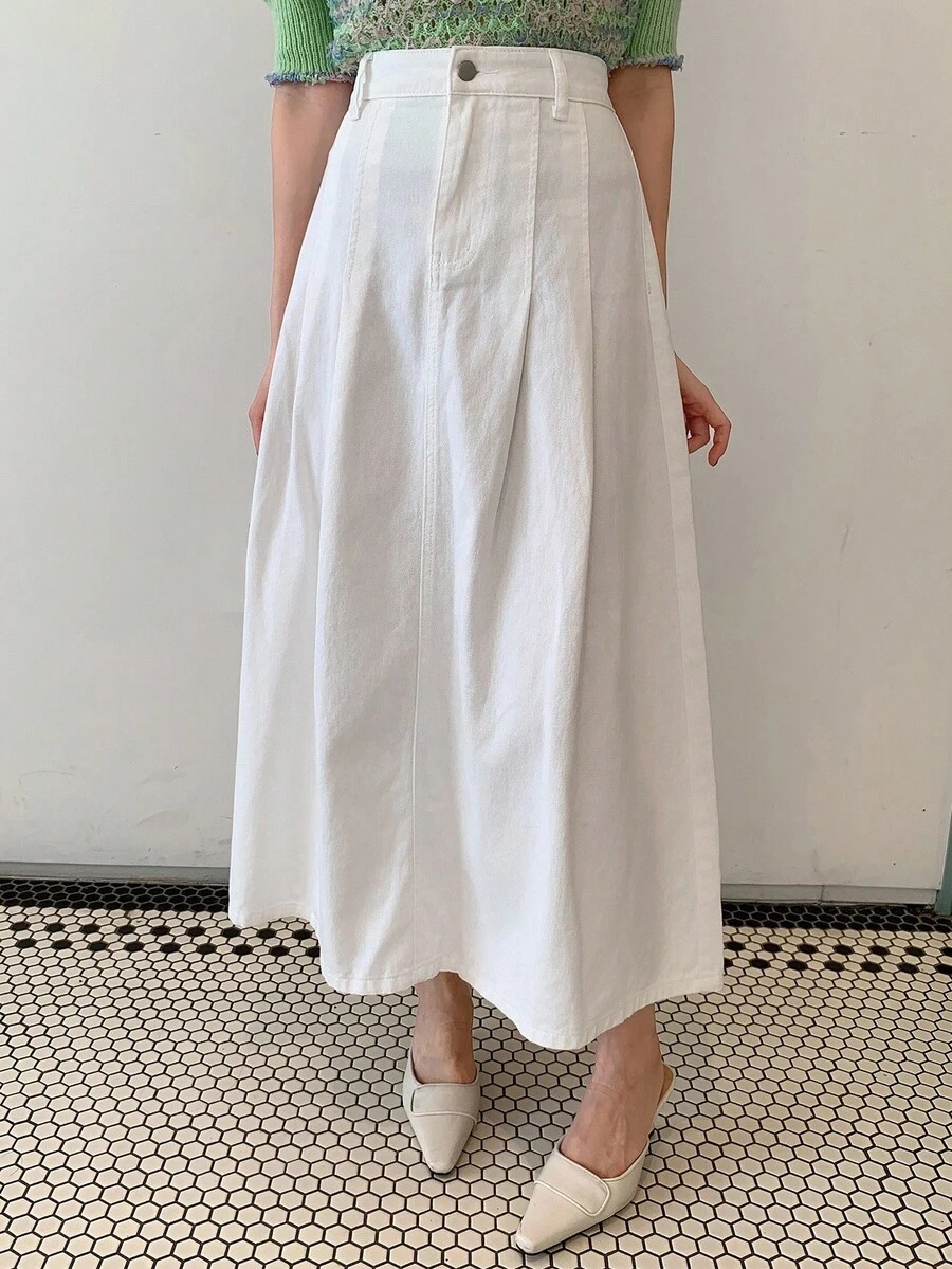 Chân váy ngắn denim trơn màu, kiểu dáng thường ngày, đa năng dành cho nữ, thích hợp cho mùa xuân/hè. - trắng - Xem 1