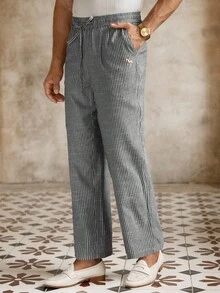 HIMLAND Men's Casual Vertical Striped Tapered Pants, Fall