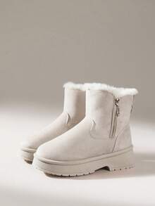 Solecia 冬季女士休闲百搭厚底雪地靴 - 米色 - 查看 2