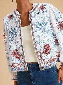 Travachic 女士时尚度假休闲开襟刺绣轻便夹克白色和服女式秋冬和服夹克 - 白色 - 查看 1