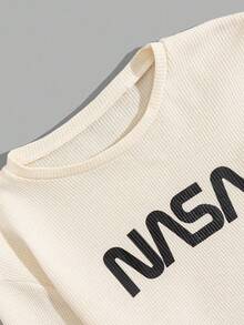 EURMUSE Men Waffle Fabric Letter Printed Long Sleeve Regular T-Shirt Set - White - View 6