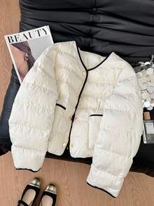 SHEIN Frenchy 女士休闲百搭撞色饰边夹克，冬季