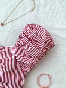 SHEIN Camisa informal minimalista y cómoda con tirantes a cuadros para niña preadolescente - Rojo y blanco - Ver 5