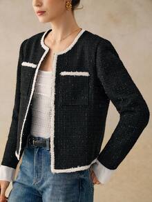 Cévolie 女士优雅通勤撞色花呢夹克