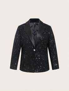 Gownix Plus Size Women's Suit Set,Black,Summer,Elegant,Formal,Evening,Silver Sequins,With Pockets,Long Pants Suit,Autumn/Winter - Black - View 10