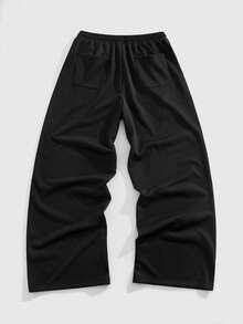 ROMWE MEN Goth Men's Casual Loose Pocket Drawstring Waist Sweatpants - Black - View 2