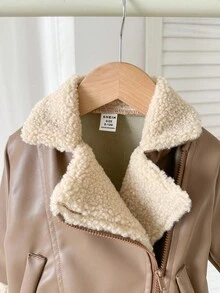 SHEIN Playful Pals 男婴保暖短款立领外套，适合秋冬季穿着 - 棕色 - 查看 3